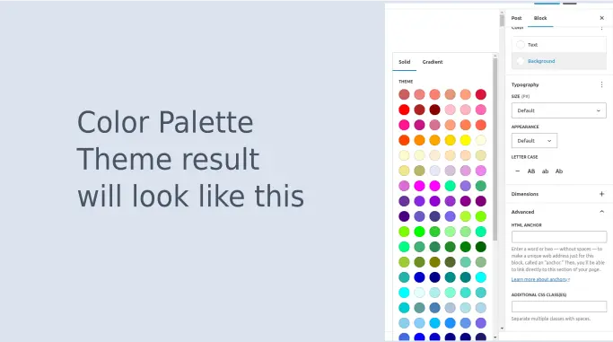 WordPress Theme Support Editor Color Palette Result